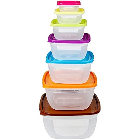 Sousnous Food Storage Containers with Lids 14 (7 Containers + 7 Lids) Storage Containers Set Made of Plastic, Leak-proof & Reusable Food Container for Kitchen, Microwave & Dishwasher Safe (Square) Cover