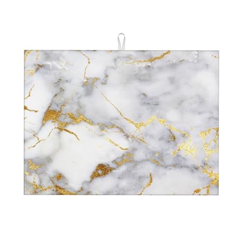 台所水切りマットイタリア産ゴールドマーブル 速乾吸水マット 食器乾燥マット 丸めて収納 皿置き 速乾性 耐油性 抗菌 消臭 お手入れ簡単 大判 衛生 防カビ 丸めて収納 滑り止め 棚シート46*61cm