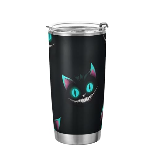 xigua Vaso de 20 onzas con tapa y pajita, vaso de acero inoxidable aislado al vacío, taza de café reutilizable de viaje de doble pared (textura de gato de Cheshire)