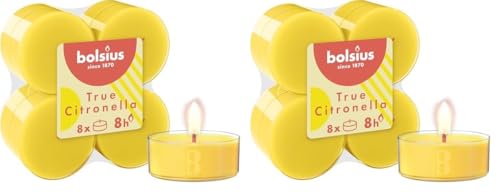 Bolsius True Citronella – Maxi luci profumate – Citronella – 8 pezzi – 8 ore di combustione - Candele per esterni – Cera naturale – con estratti naturali – Senza olio di palma (Confezione da 2)