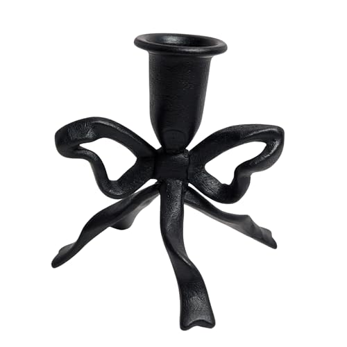 Bow Candle Holder Bow Metal Taper Candle Holder 5 H x 4.81 W Gold Black Decorative Candle Holders for Centerpiece Table Wedding (Black)