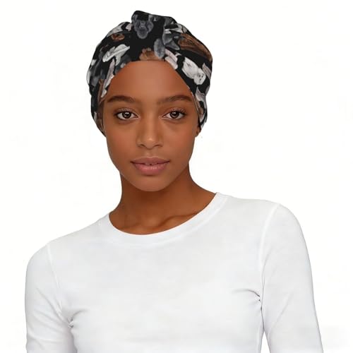 GRatka Perro negro con caniches,Gorro de dormir suave para mujer, bandana, pañuelo elástico para la cabeza, gorro tipo beanie