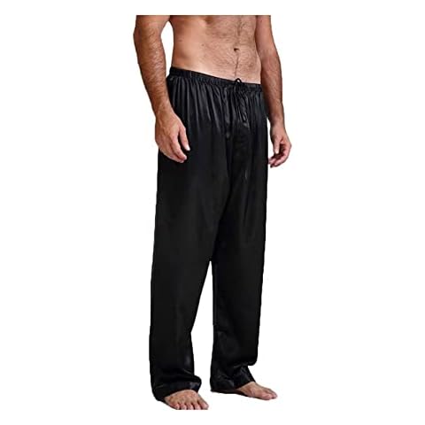 Caziffer Men's Satin Soft Pajamas Pants Sleep Pants Bottoms Lounge Pants Gentlemen’s Sleepwear Nightwear Trousers (Black, M) Cover