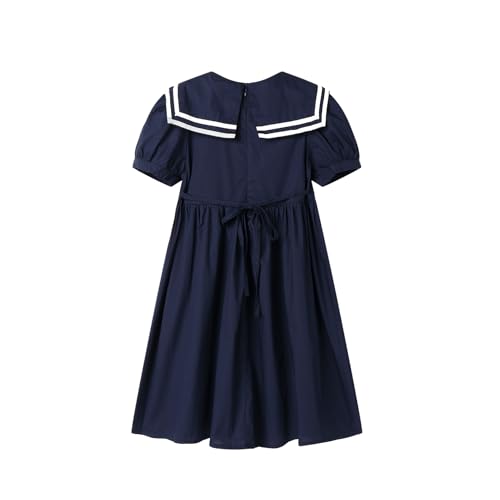 LittleSpring Girls Short Sleeve Uniform Nautical Dress with Collar Navy Sleek2