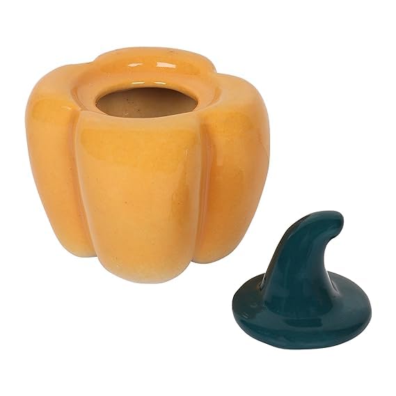Image of QIMACPLUS Ceramic Capsicum Decorative Pickle Jar | Food Storage Capsicum Jar Multipurpose aachar masala Jar For kitchen and Dining Table Pickle Container 500 ML Orange (1)