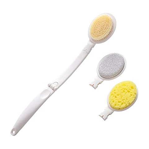 Bath Brush 3 in 1 Back Brush, Shower Body Brush Folding Long Handle Body Back Scrubber with Nylon Sponge Pumice Brush Heads for Shower, Exfoliating or Dry Skin Brushing Cover