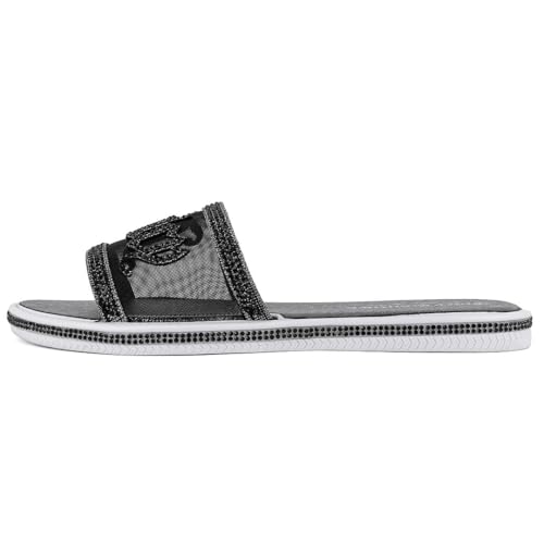Image of Juicy Couture Women's Slide Sandals - Glitter Bling Open Toe Sparkle Flats - Dressy Summer Casual Footwear