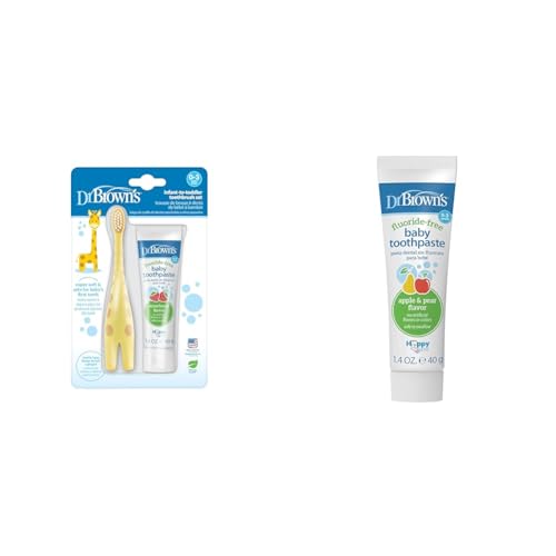 Dr. Brown's Infant-to-Toddler Training Toothbrush Set with Fluoride-Free Baby Toothpaste & Fluoride-Free Baby Toothpaste, Safe to Swallow, Apple Pear, 1-Pack, 1.4oz/40g, 0-3 Years - image 1
