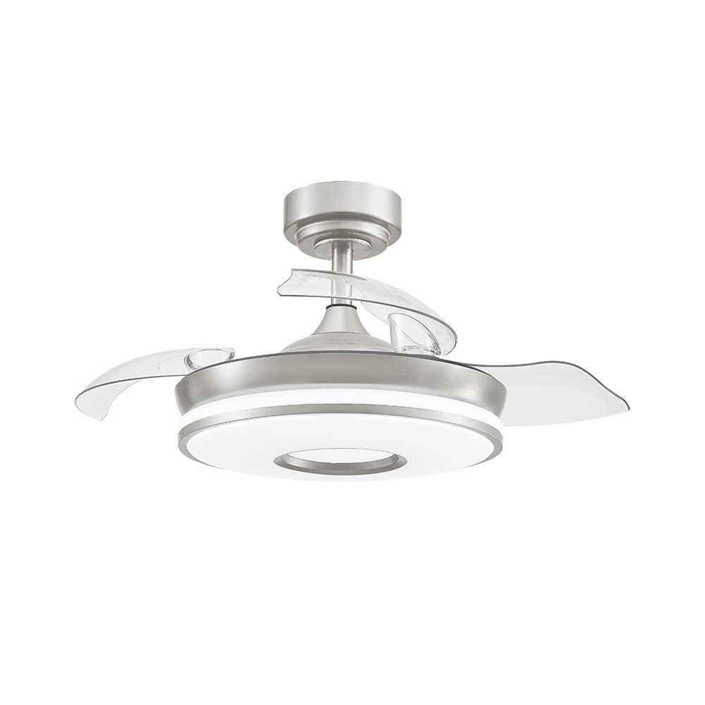 ABRILA – DC DANI Fan | Nickel Colour with Three Folding Blades | with 6 Adjustable Speeds | 3 Selectable Light Temperatures | Remote Control Included