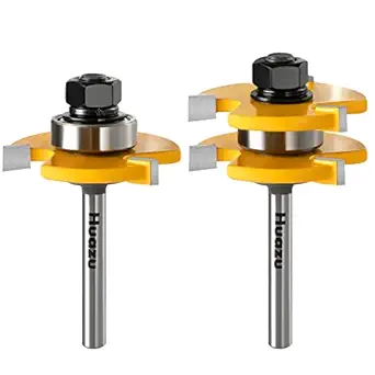 Tongue and Groove Router Bits Set, Huazu 1/4 Inch Shank 3 Teeth Adjustable T-Shape Woodworking Milling Cutter for Doors, Drawers, Shelves & Floors