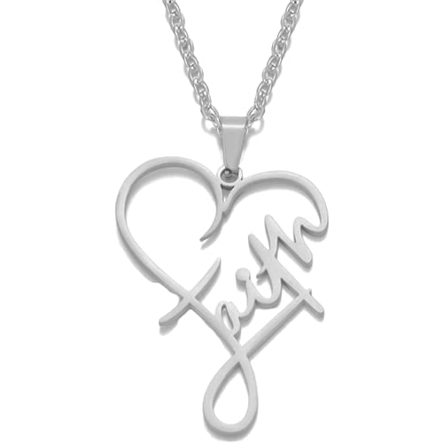 Jude Jewelers Stainless Steel Heart Shaped Word Faith Cross Religious Pendant Necklace