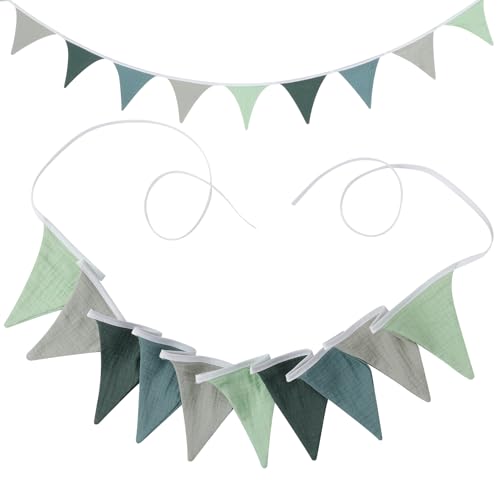 AiQInu Banderines de Fiesta, Banderines Fiesta, Banderines Tela para Dormitorio de Fiesta de Cumpleaños o Decoración de Bodas (Verde Fresco de Morandi)