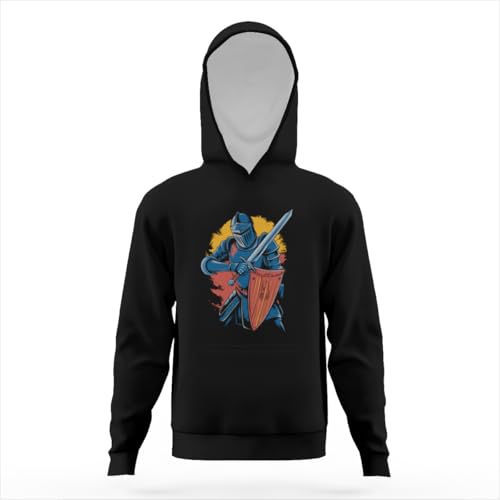 Medieval Knight Armor Sword Shield Vintage Hoodies for Teen Girls Boys Lightweight Kangaroo Pocket Sweatshirt3