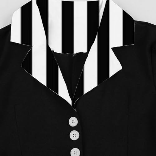 Image of ODIZLI Women's 1950s Retro Dress Short Sleeve Notched Lapel Polka Dot Stripe Swing Dress with Belt Cocktail Dress