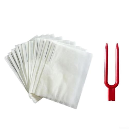 Fourchette à fraises et sac de 100 pièces pour récolter des fraises et des fruits délicats, outil de jardin en plastique avec sac de rangement, rouge et blanc