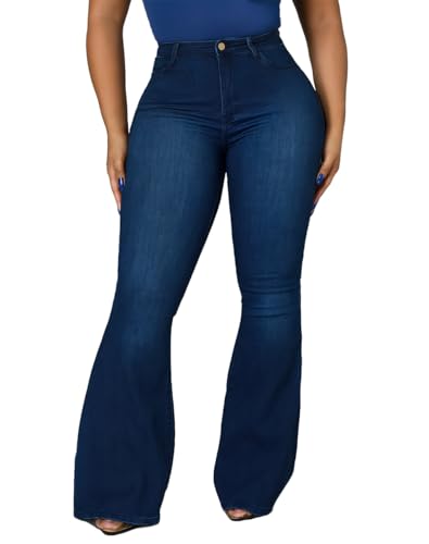 BubFee Flare Jeans for Women Bell Bottom Jeans Plus Size Jeans for Curvy Women(X-Large, Dark Blue)