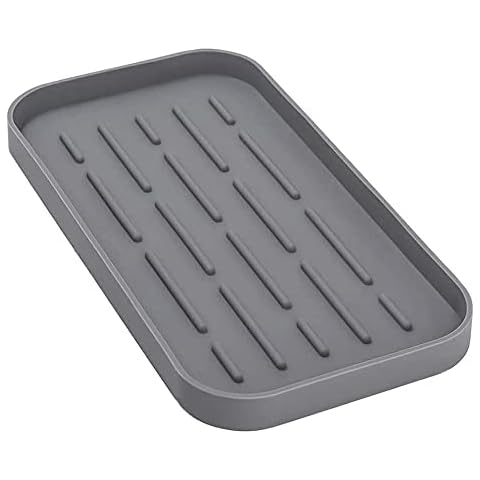 Silicone Dish Drying Mat, Silicone Draining Board, Flume Drain Board, Kitchen Silicone Mat, Silicone Sink Organiser, for Wine Glasses, Non-Slip Sponge Holder/Sink Kitchen Utensil Holder (Grey) Cover