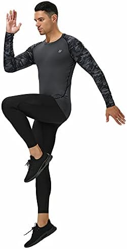 Roadbox Mens Thermal Compression Shirts 3 Pack Long Sleeve Athletic Base Layer T-Shirts Tops for Gym Running Workout