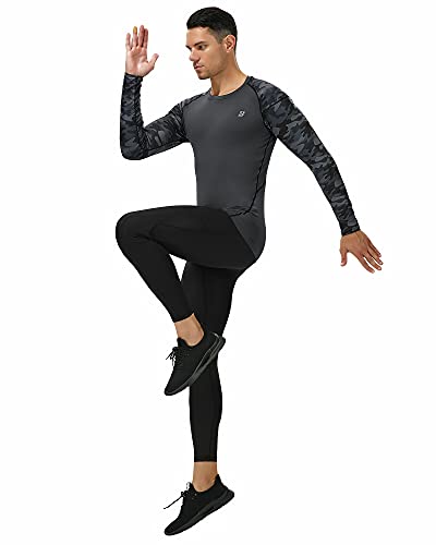 Roadbox Mens Thermal Compression Shirts 3 Pack Long Sleeve Athletic Base Layer T-Shirts Tops for Gym Running Workout