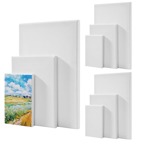 9 StückLeinwand Set, Leinwand zum Bemalen, Mini Leinwand, Keilrahmen für Bastler Künstler, geeignet Aquarell-, Öl- und Gouachemalerei（30x20cm,20x15cm,15x10cm）