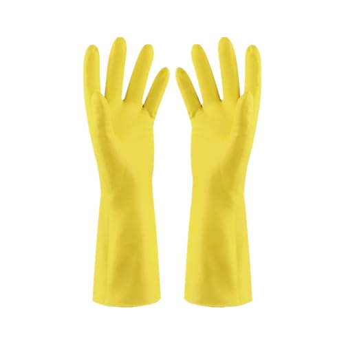 Rubber Dishwashing Glove Household Cleaning Gloves,thicken Waterproof Reuseable latex gloves - Kitchen Cleaning Dishwashing Car Washing (Yellow, M)