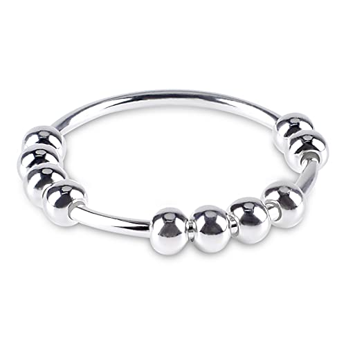 Chnaivy 925 Sterling Silver Anxiety Ring Fidget Ring for Women Men Spinner Rings Fidget Ring Anxiety Ring with Beads Stress Relief Ring for Anxiety Spinning Ring(Size6)