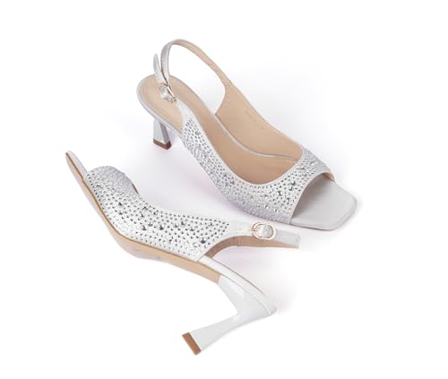 Women's Crystal Slingback Heels, Open Toe Kitten Heel Sandals4