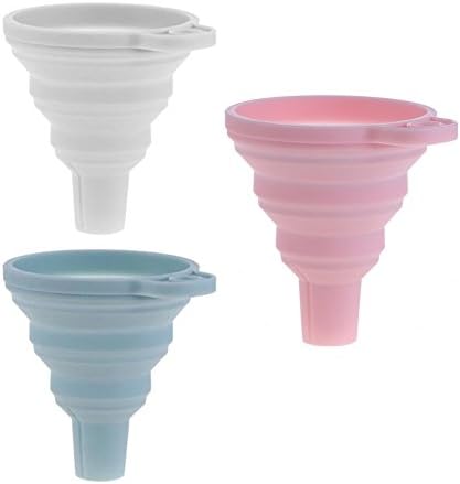 AKOAK Portable Mini Silicone Foldable Funnel, Flexible Silicone Transfer Tools for Liquid and Powder in the Kitchen, Pack of 3, White,Pink,Cyan