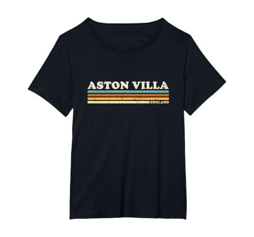 Retro Stripe Aston Villa T-Shirt, Women's Plus, Black, 5X