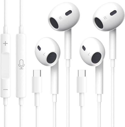 2Pack USB-C Kopfhörer,HiFi Stereo In-Ear Kopfhörer mit Noise Isolating,Integriertem Mikrofon&Lautstärkeregler Kompatibel mit i-Phone 16/15/Plus/Pro Max,Galaxy...