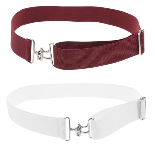 Alipis Cinturones de Equitación Elásticos Unisex Hebilla Tipo Tiburón Ajustables para Mujer y Hombre 2 Piezas Colores Vino y Blanco Ideales para Deportes Ecuestres y Uso Diario
