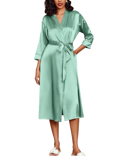 Image of Ekouaer Silk Robes for Women Long Satin Bride Bridesmaid Robe with Pockets