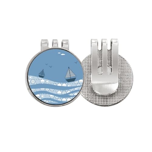 Marcador de golf de diseño esmaltado con paisaje marino y clip magnético superior