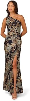 adrianna papell one shoulder jacquard dress in blue gold Adrianna Papell Women's One-Shoulder Gown - Cobalt Multi