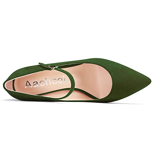 Aachcol Women Mary Jane Pumps Pointed Toe Ankle Strap Chunky Block Mid Heel Dress Shoes Suede Wedding Shopping 3 Inch4