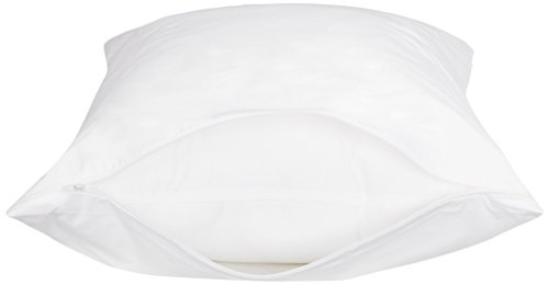 Image of Amazon Basics Queen Pillow Protector with Zipper, 100% Cotton Hypoallergenic, Machine Washable, White, 31 x 21 Inches, Pillows Not Included (Pack of 2)
