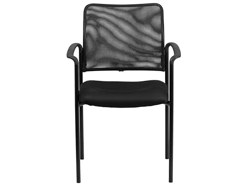 Flash Furniture Jana Comfort Black Mesh Stackable Steel Side Chair with Arms