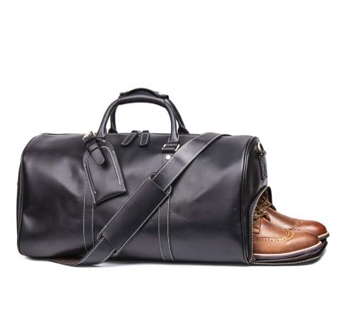 Tuzech Large Duffel Luggage leather Travel Bag Duffel bag Gym Bag Airplane cabin Approved Carry On Overnight Leather Weekender Mens Duffle Bag For Men and Women 22 Inch (Black)