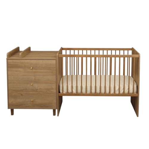 Sauthon Lit combiné 120x60 évolutif en 90x190 décor Bois chêne Mokka