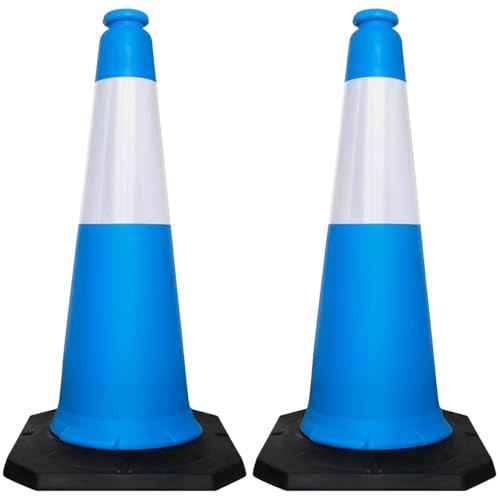 Image of Berry Traffic Cone 1000MM Blue with Black Rubber Base | 2 Pcs High Visibility Reflective Safety Cone | PPC Road & Parking Traffic Control Cone | Wind Resistant Outdoor Construction Cone