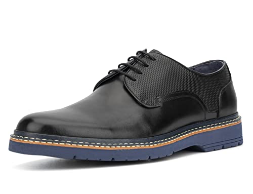 Vintage Foundry Co. Hall Men’s Wingtip Oxford Shoes, Leather Lace Up, Round Toe, Rubber Outsole; Size 10 Black/Oil #TOP17