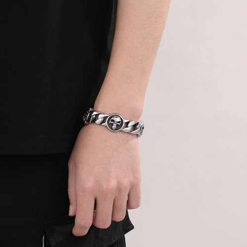Stainless Steel Gothic Skull Bracelet for Men and Women Rock Biker Skull Linked Chunky Chain Bangle with Lobster Clasps Polished Gift for Him4