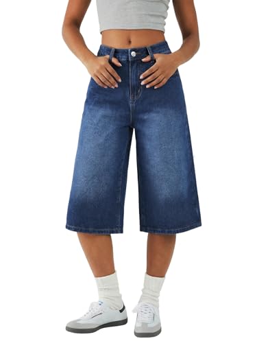 EMMIOL Womens Long Jorts Baggy Y2K Mid High Waisted Knee