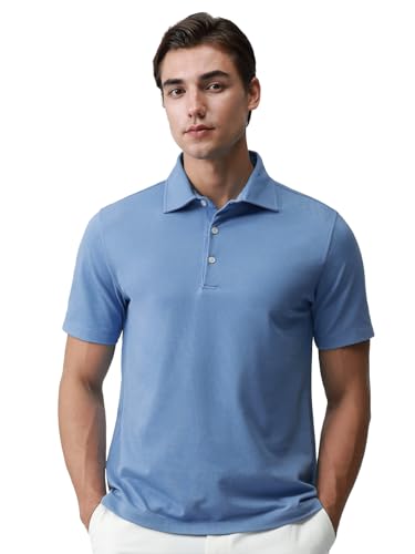 BCI Cotton Blend Pique Polo Shirts for Men Short Sleeve Tops Comfort Split Hem with 3-Color Tape