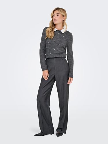ONLY Damen Onlhattie-Lana Hw Wide Mel Pant TLR Hose, Dark Grey Melange, 38W x 32L