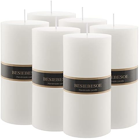 3X 8 White Pillar Candles Set of 6 Unscented Handpoured Weddings, Home Decoration, Restaurants, Spa, Church Smokeless Cotton Wick 360 Hour Cover