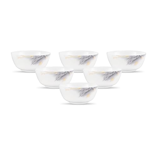 Image of La Opala Diva, Pearl Collection Opal Glass Crockery | Vegetable Bowl 220 ml Set of 6 | Twilight Clouds Design | for dal & Condiments | Microwave Safe | 100% Vegetarian | Extra Strong | Light & White