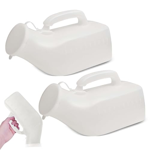 Urinal Bottle, 2Pack Male Portable Travel Pee Bottles, 1200ml Spill Proof Urinary Chamber, Thick Pee Bottle with Lid for Home Hospitals Emergency and Travel(White)