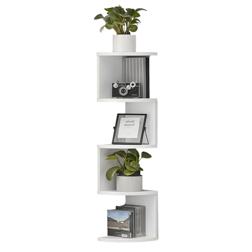 Modern Corner Wall Shelf, White 5-Tier Floating Storage Rack, Triangle