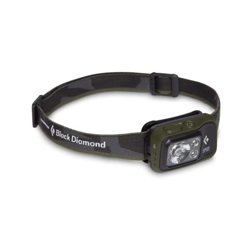 BLACK DIAMOND Spot 400 LED Headlamp, Waterproof and Dimmable Battery Powered Headlamp for Camping, Hiking, Running, Hunting, Work with Red Light Headlamp Mode, Dark Olive